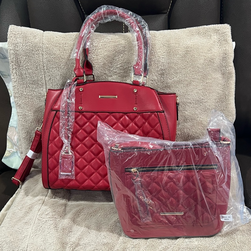Vegan leather Quilted Red 2 piece set New